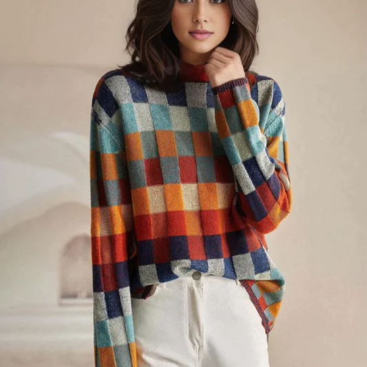 Sienna | Vibrant Turtleneck Sweater with Patchwork Knit Design