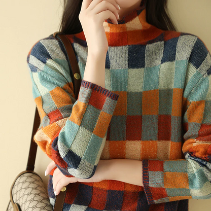 Sienna | Vibrant Turtleneck Sweater with Patchwork Knit Design