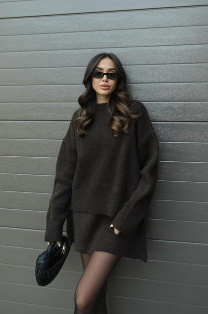 Nora | Cozy Knitted Two-Piece Set for Women: Jumper and Skirt Combo