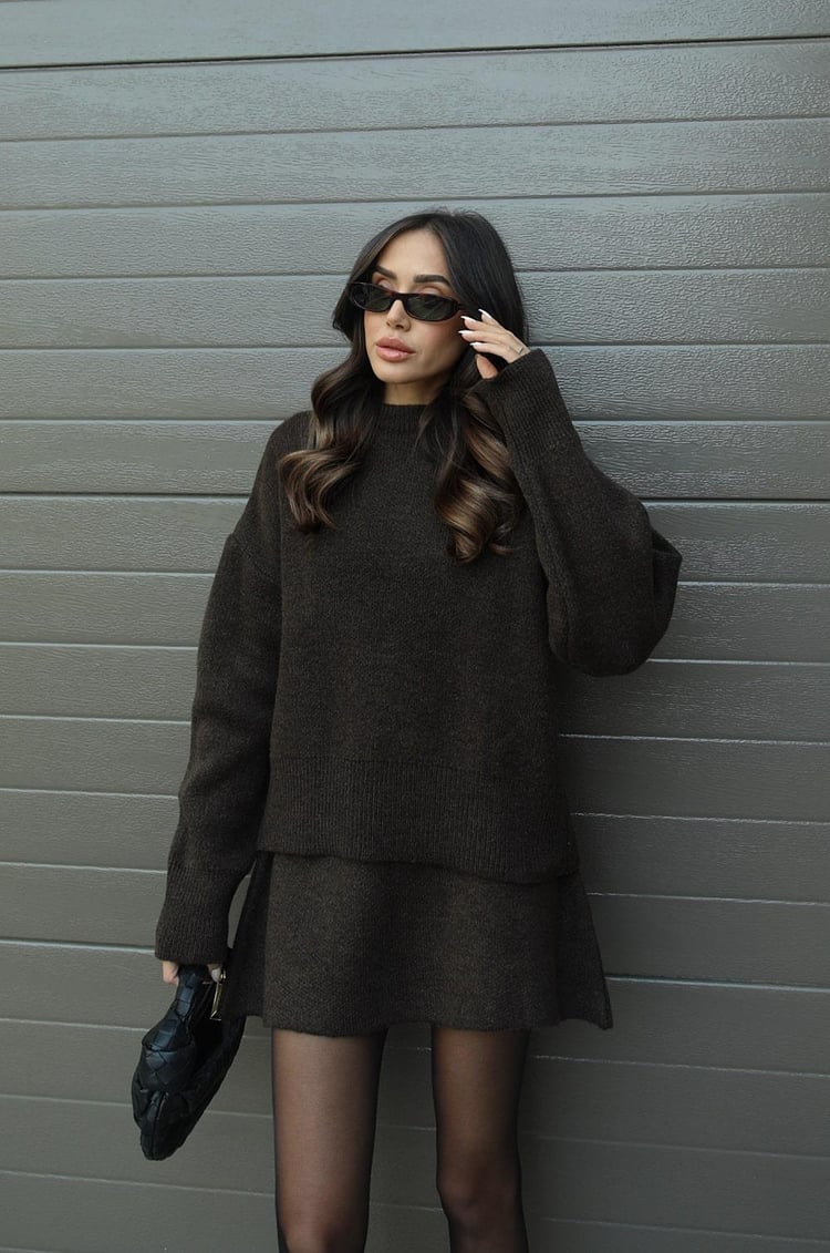 Nora | Cozy Knitted Two-Piece Set for Women: Jumper and Skirt Combo