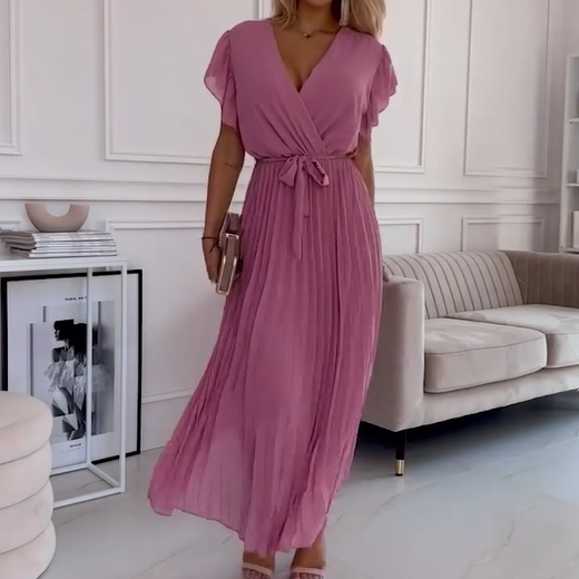 Nina | Flowy V-Neck Pleated Dress