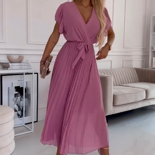 Nina | Flowy V-Neck Pleated Dress